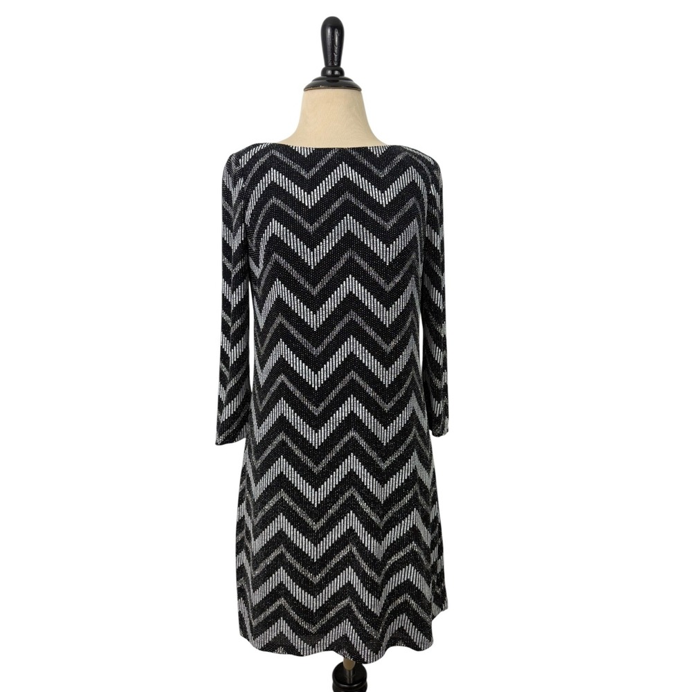 JESSICA HOWARD Glitter DRESS 8 Petite Silver Black Knit Cocktail Party Mini Glam
